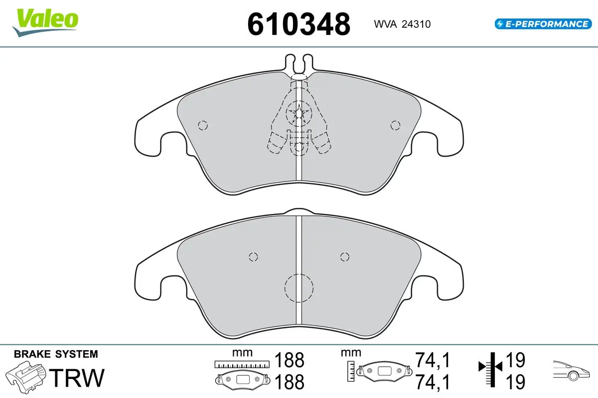 Bremsbelagsatz, Scheibenbremse Vorderachse VALEO 610348