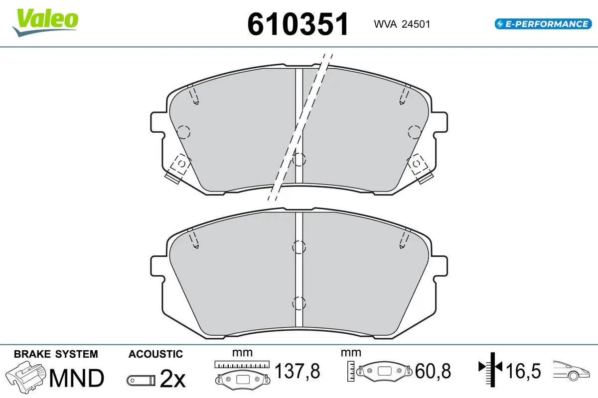 Bremsbelagsatz, Scheibenbremse Vorderachse VALEO 610351