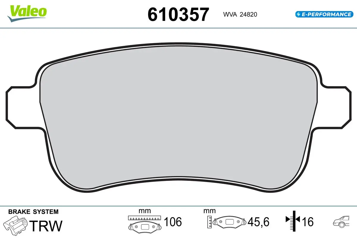 Bremsbelagsatz, Scheibenbremse Hinterachse VALEO 610357