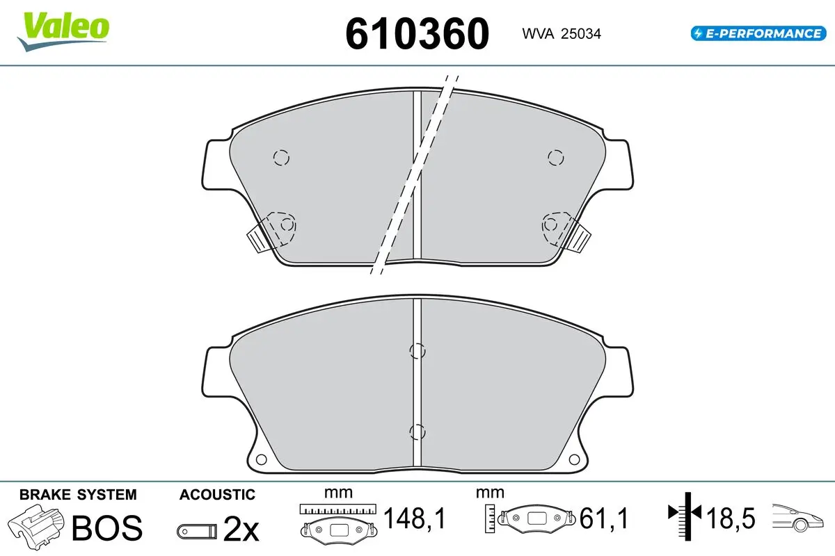 Bremsbelagsatz, Scheibenbremse Vorderachse VALEO 610360