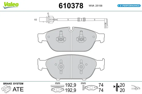 Bremsbelagsatz, Scheibenbremse VALEO 610378 Bild Bremsbelagsatz, Scheibenbremse VALEO 610378