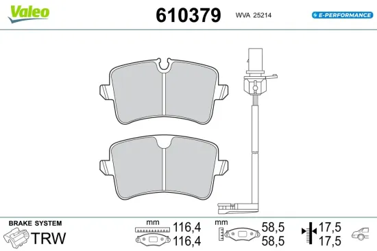 Bremsbelagsatz, Scheibenbremse Hinterachse VALEO 610379 Bild Bremsbelagsatz, Scheibenbremse Hinterachse VALEO 610379