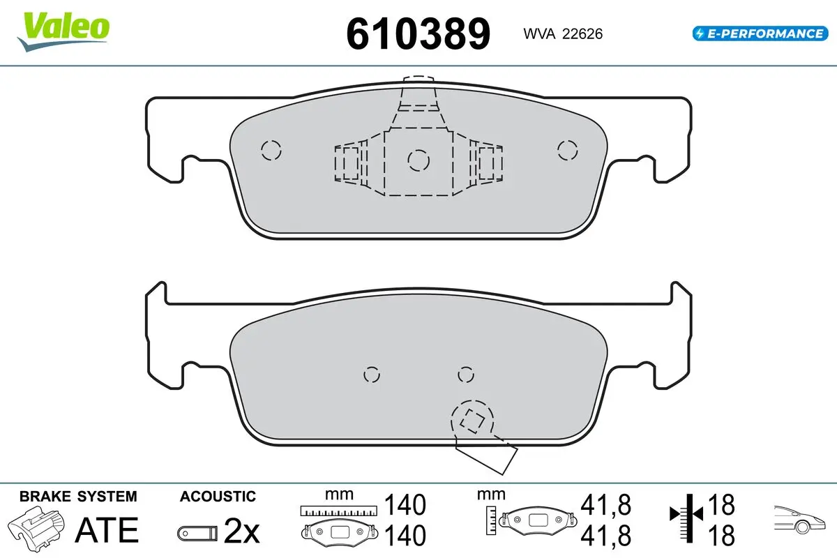 Bremsbelagsatz, Scheibenbremse Vorderachse VALEO 610389
