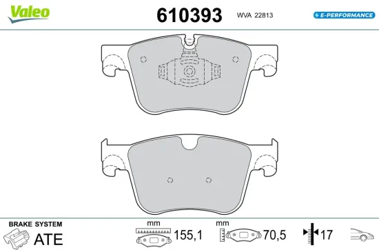 Bremsbelagsatz, Scheibenbremse Vorderachse VALEO 610393 Bild Bremsbelagsatz, Scheibenbremse Vorderachse VALEO 610393