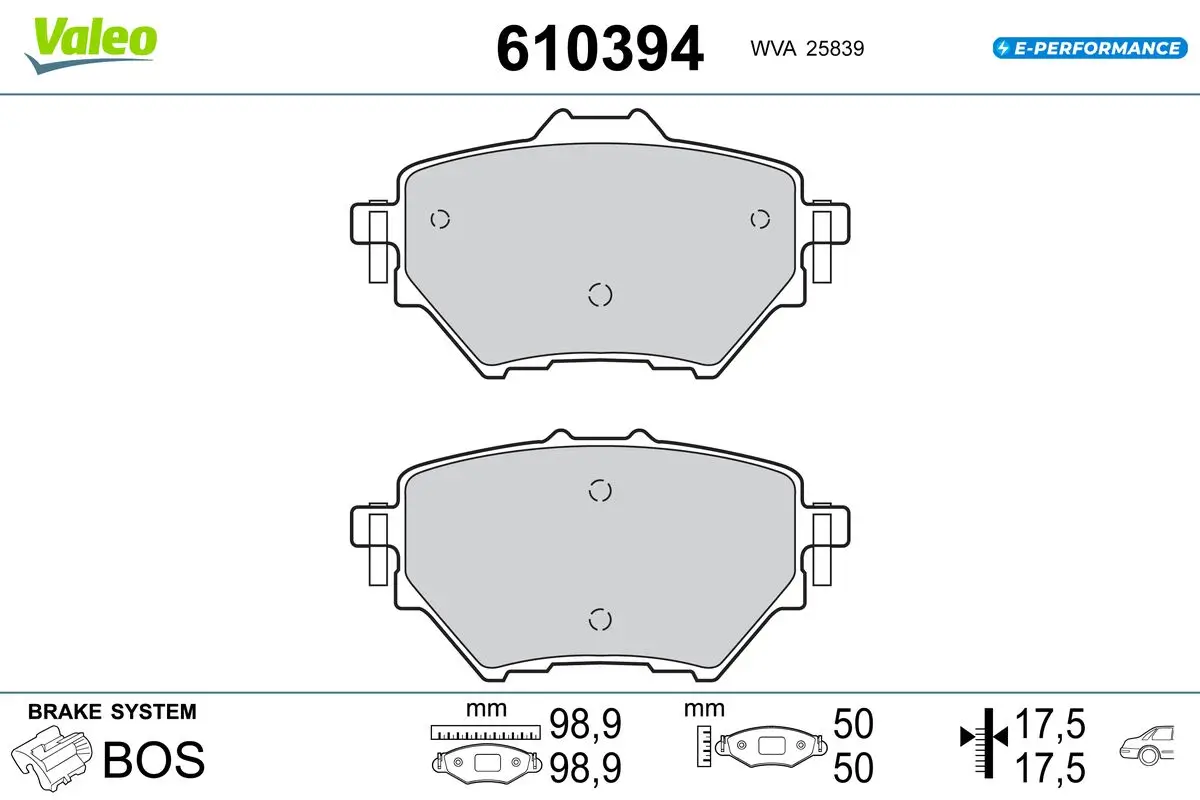 Bremsbelagsatz, Scheibenbremse Hinterachse VALEO 610394