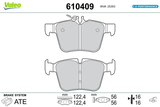 Bremsbelagsatz, Scheibenbremse Hinterachse VALEO 610409 Bild Bremsbelagsatz, Scheibenbremse Hinterachse VALEO 610409