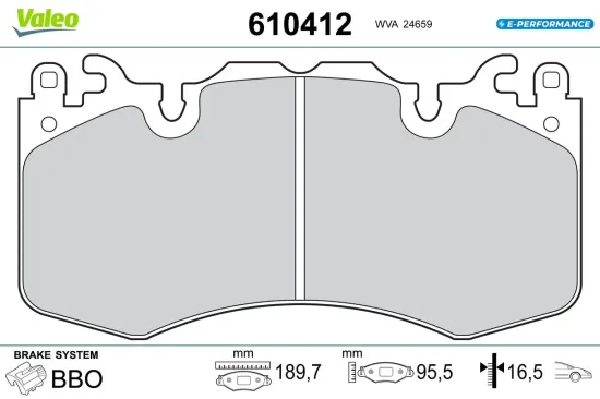 Bremsbelagsatz, Scheibenbremse Vorderachse VALEO 610412 Bild Bremsbelagsatz, Scheibenbremse Vorderachse VALEO 610412