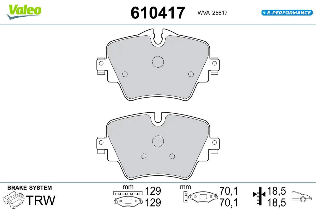 Bremsbelagsatz, Scheibenbremse Vorderachse VALEO 610417