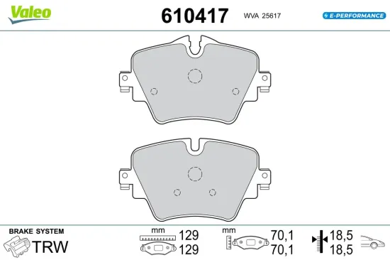 Bremsbelagsatz, Scheibenbremse Vorderachse VALEO 610417 Bild Bremsbelagsatz, Scheibenbremse Vorderachse VALEO 610417