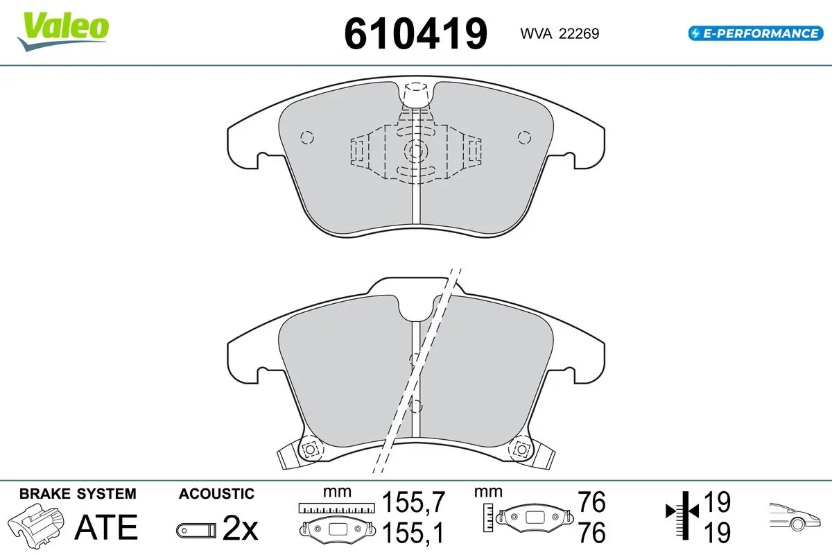 Bremsbelagsatz, Scheibenbremse Vorderachse VALEO 610419