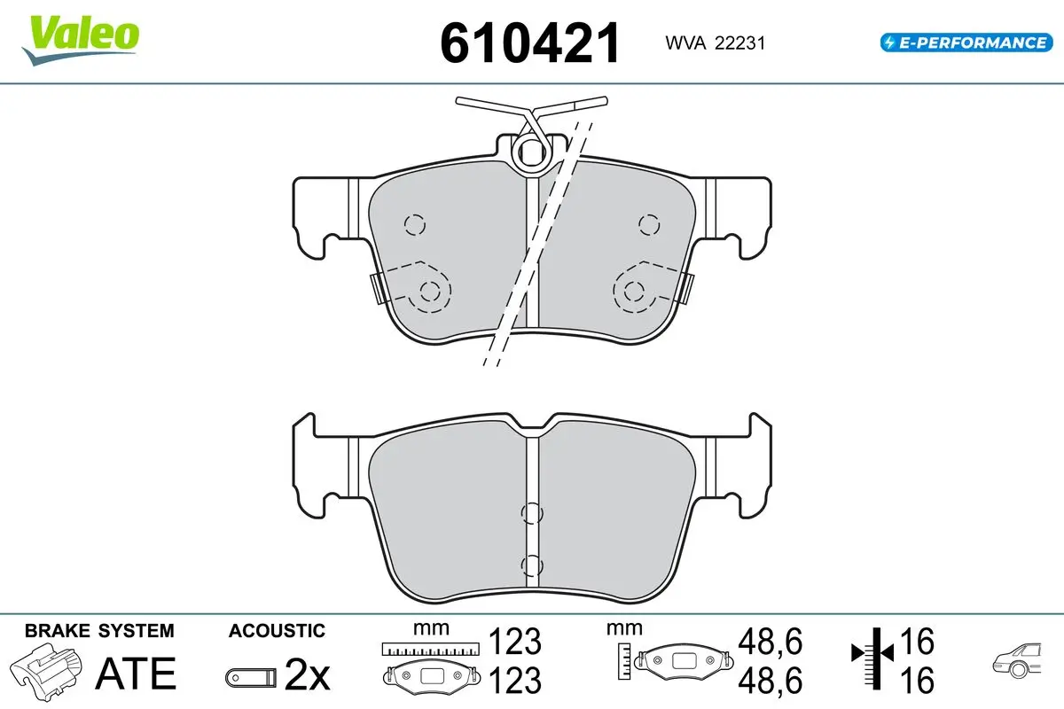 Bremsbelagsatz, Scheibenbremse Hinterachse VALEO 610421