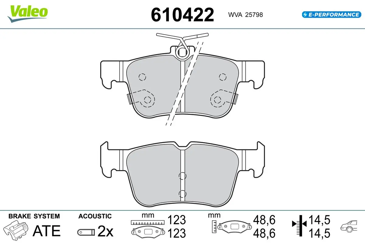 Bremsbelagsatz, Scheibenbremse Hinterachse VALEO 610422