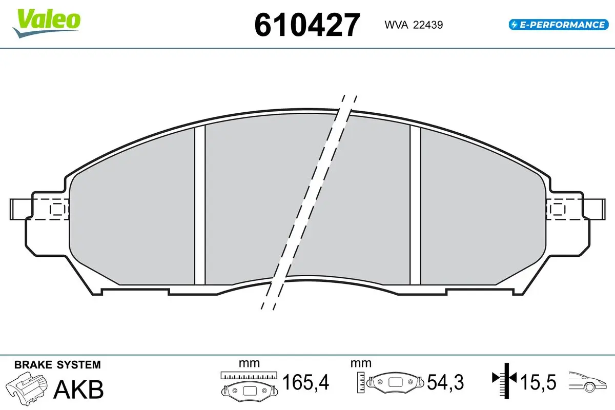 Bremsbelagsatz, Scheibenbremse Vorderachse VALEO 610427