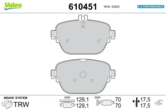Bremsbelagsatz, Scheibenbremse Hinterachse VALEO 610451 Bild Bremsbelagsatz, Scheibenbremse Hinterachse VALEO 610451