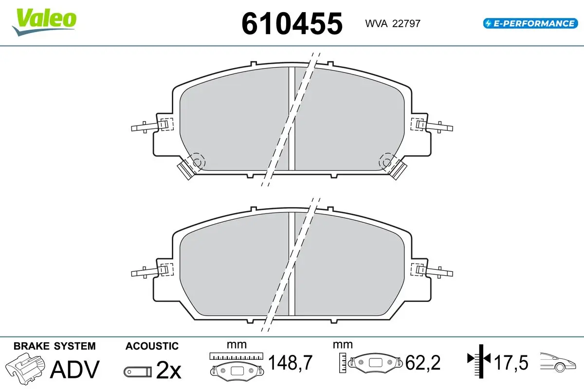 Bremsbelagsatz, Scheibenbremse Vorderachse VALEO 610455