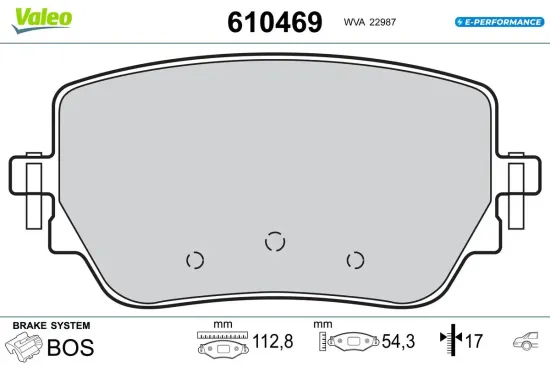 Bremsbelagsatz, Scheibenbremse Hinterachse VALEO 610469 Bild Bremsbelagsatz, Scheibenbremse Hinterachse VALEO 610469