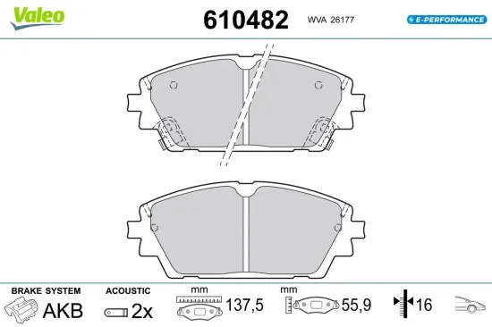 Bremsbelagsatz, Scheibenbremse VALEO 610482 Bild Bremsbelagsatz, Scheibenbremse VALEO 610482