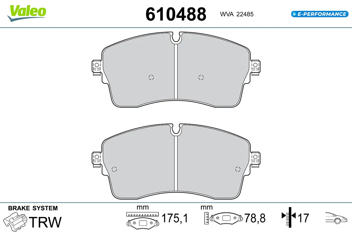 Bremsbelagsatz, Scheibenbremse Vorderachse VALEO 610488