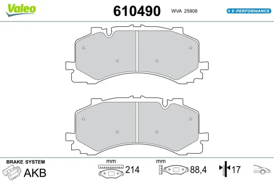 Bremsbelagsatz, Scheibenbremse VALEO 610490 Bild Bremsbelagsatz, Scheibenbremse VALEO 610490