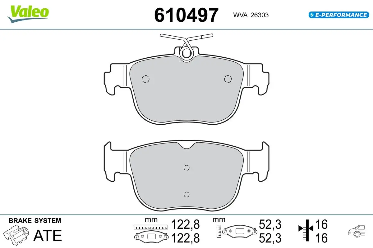 Bremsbelagsatz, Scheibenbremse Hinterachse VALEO 610497