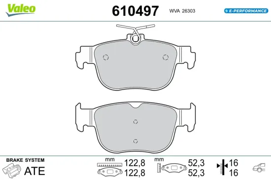 Bremsbelagsatz, Scheibenbremse Hinterachse VALEO 610497 Bild Bremsbelagsatz, Scheibenbremse Hinterachse VALEO 610497