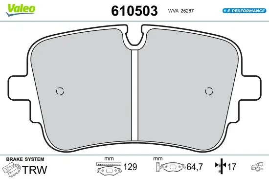 Bremsbelagsatz, Scheibenbremse Hinterachse VALEO 610503 Bild Bremsbelagsatz, Scheibenbremse Hinterachse VALEO 610503