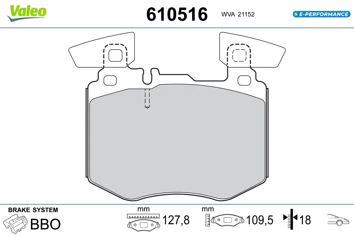 Bremsbelagsatz, Scheibenbremse Vorderachse VALEO 610516