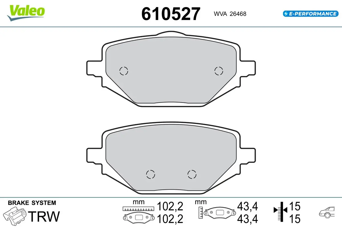 Bremsbelagsatz, Scheibenbremse Hinterachse VALEO 610527
