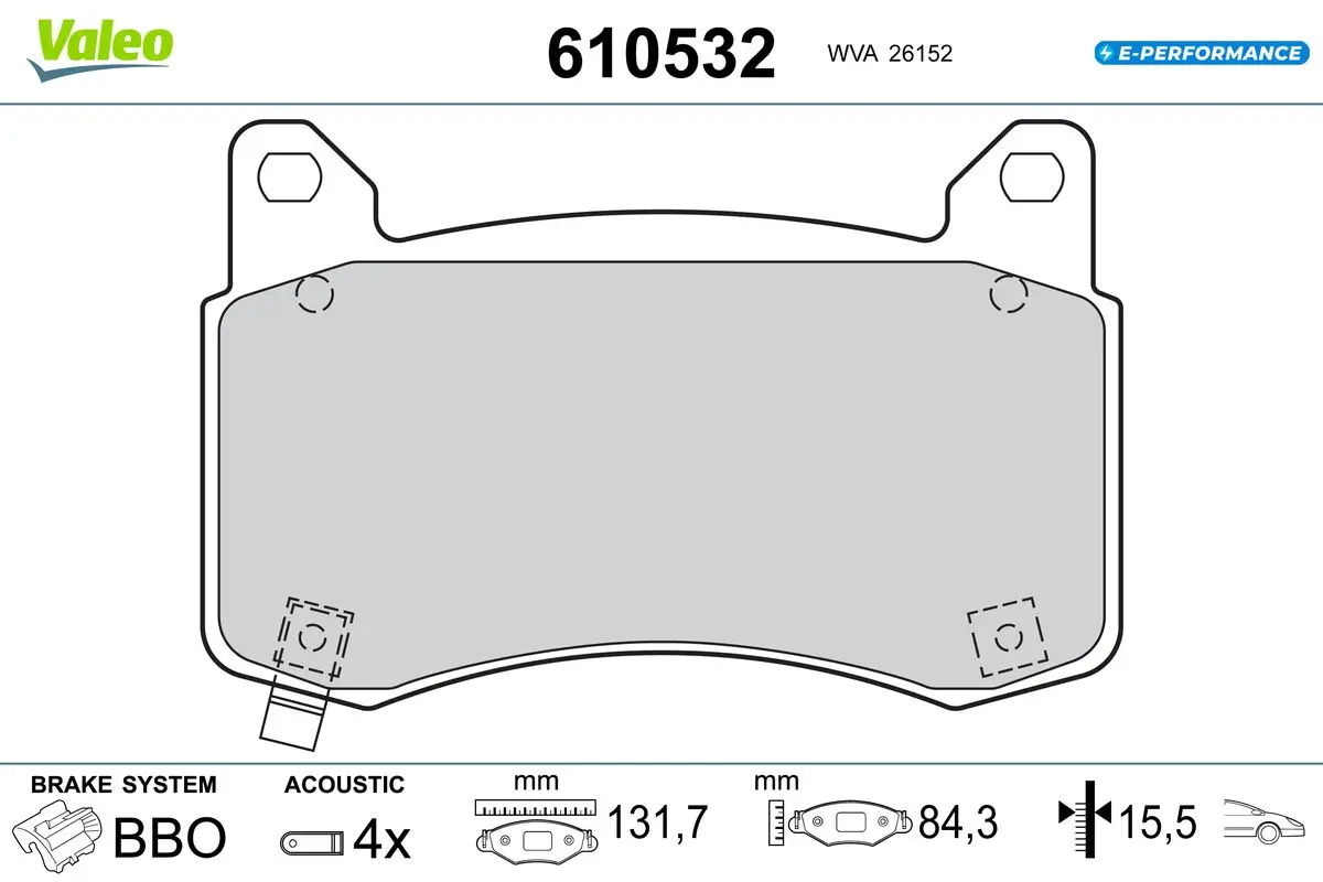 Bremsbelagsatz, Scheibenbremse Vorderachse VALEO 610532