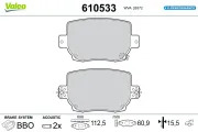 Bremsbelagsatz, Scheibenbremse Hinterachse VALEO 610533