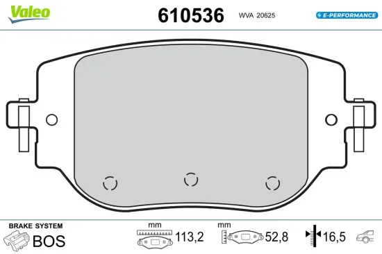 Bremsbelagsatz, Scheibenbremse Hinterachse VALEO 610536 Bild Bremsbelagsatz, Scheibenbremse Hinterachse VALEO 610536