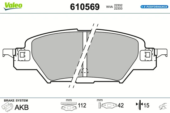 Bremsbelagsatz, Scheibenbremse Hinterachse VALEO 610569 Bild Bremsbelagsatz, Scheibenbremse Hinterachse VALEO 610569