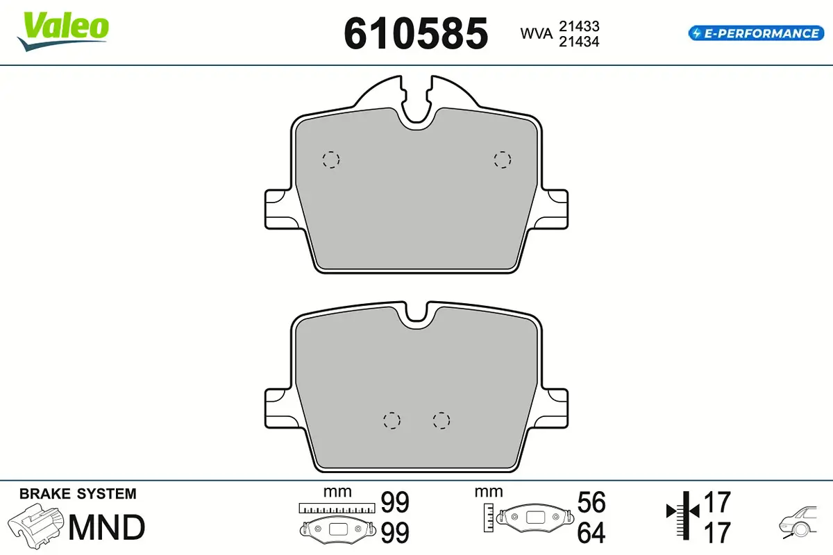 Bremsbelagsatz, Scheibenbremse Hinterachse VALEO 610585