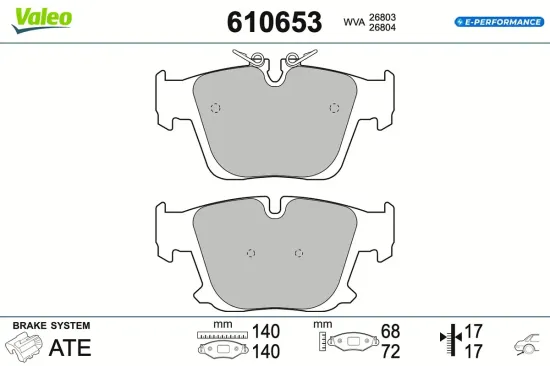 Bremsbelagsatz, Scheibenbremse Hinterachse VALEO 610653 Bild Bremsbelagsatz, Scheibenbremse Hinterachse VALEO 610653
