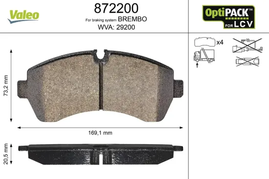 Bremsbelagsatz, Scheibenbremse Vorderachse VALEO 872200 Bild Bremsbelagsatz, Scheibenbremse Vorderachse VALEO 872200