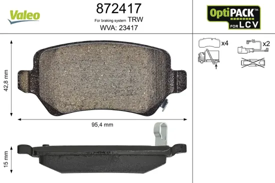 Bremsbelagsatz, Scheibenbremse Hinterachse VALEO 872417 Bild Bremsbelagsatz, Scheibenbremse Hinterachse VALEO 872417