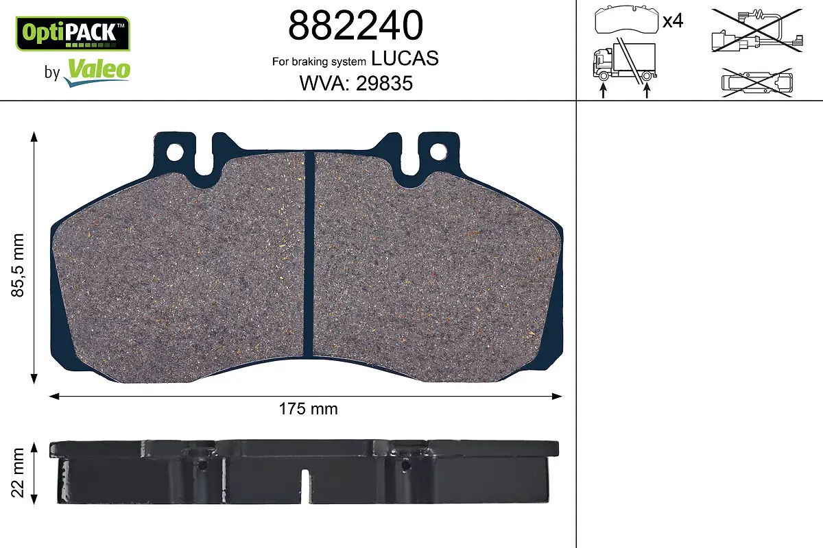 Bremsbelagsatz, Scheibenbremse Vorderachse Hinterachse VALEO 882240
