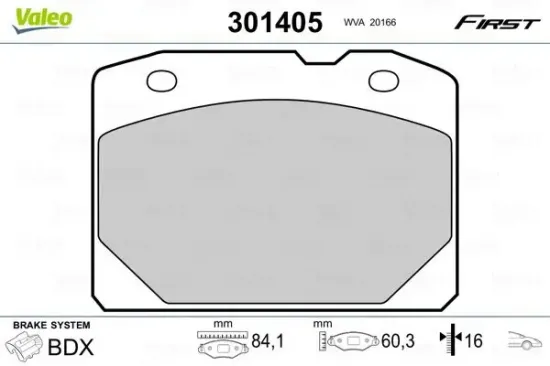 Bremsbelagsatz, Scheibenbremse Vorderachse VALEO 301405 Bild Bremsbelagsatz, Scheibenbremse Vorderachse VALEO 301405