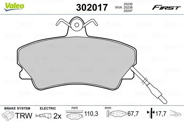 Bremsbelagsatz, Scheibenbremse Vorderachse VALEO 302017