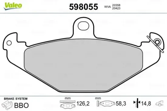 Bremsbelagsatz, Scheibenbremse Hinterachse VALEO 598055 Bild Bremsbelagsatz, Scheibenbremse Hinterachse VALEO 598055