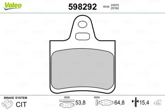 Bremsbelagsatz, Scheibenbremse Hinterachse VALEO 598292 Bild Bremsbelagsatz, Scheibenbremse Hinterachse VALEO 598292