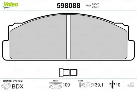 Bremsbelagsatz, Scheibenbremse Hinterachse VALEO 598088 Bild Bremsbelagsatz, Scheibenbremse Hinterachse VALEO 598088
