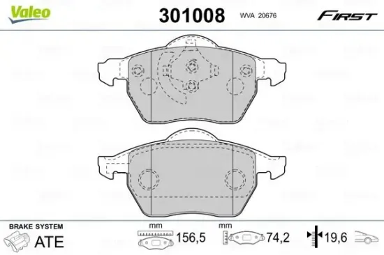 Bremsbelagsatz, Scheibenbremse VALEO 301008 Bild Bremsbelagsatz, Scheibenbremse VALEO 301008