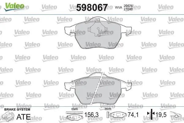 Bremsbelagsatz, Scheibenbremse Vorderachse VALEO 598067