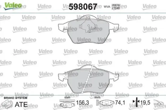 Bremsbelagsatz, Scheibenbremse Vorderachse VALEO 598067 Bild Bremsbelagsatz, Scheibenbremse Vorderachse VALEO 598067