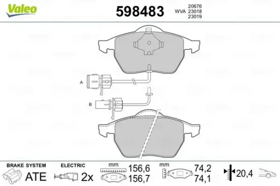 Bremsbelagsatz, Scheibenbremse Vorderachse VALEO 598483 Bild Bremsbelagsatz, Scheibenbremse Vorderachse VALEO 598483
