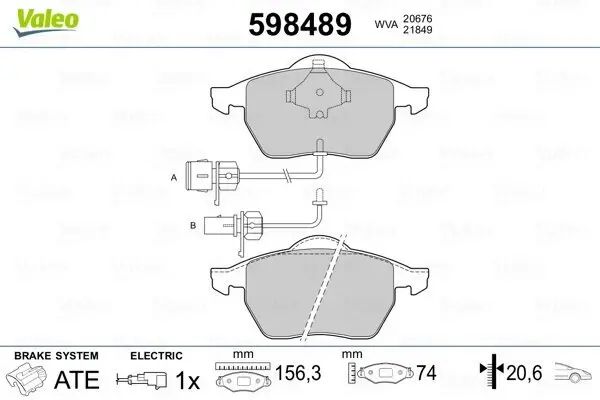 Bremsbelagsatz, Scheibenbremse Vorderachse VALEO 598489
