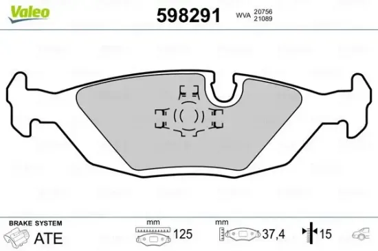 Bremsbelagsatz, Scheibenbremse Hinterachse VALEO 598291 Bild Bremsbelagsatz, Scheibenbremse Hinterachse VALEO 598291