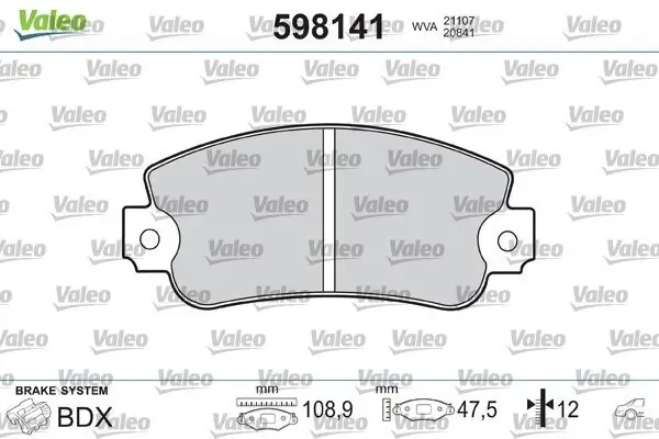 Bremsbelagsatz, Scheibenbremse VALEO 598141 Bild Bremsbelagsatz, Scheibenbremse VALEO 598141