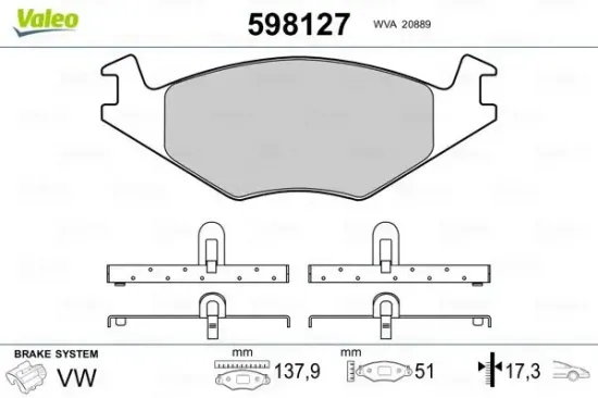 Bremsbelagsatz, Scheibenbremse Vorderachse VALEO 598127 Bild Bremsbelagsatz, Scheibenbremse Vorderachse VALEO 598127